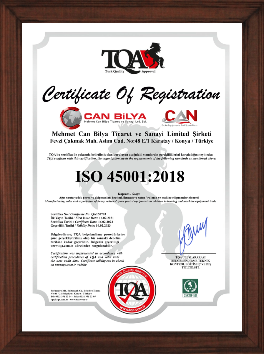 TQA 45001 Kalite Sertifikası